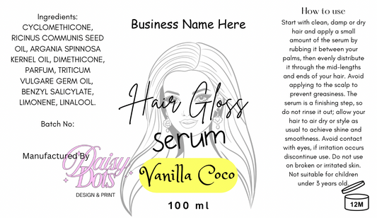 Hair Gloss Serum Wraparound Labels - Fizzywhiz