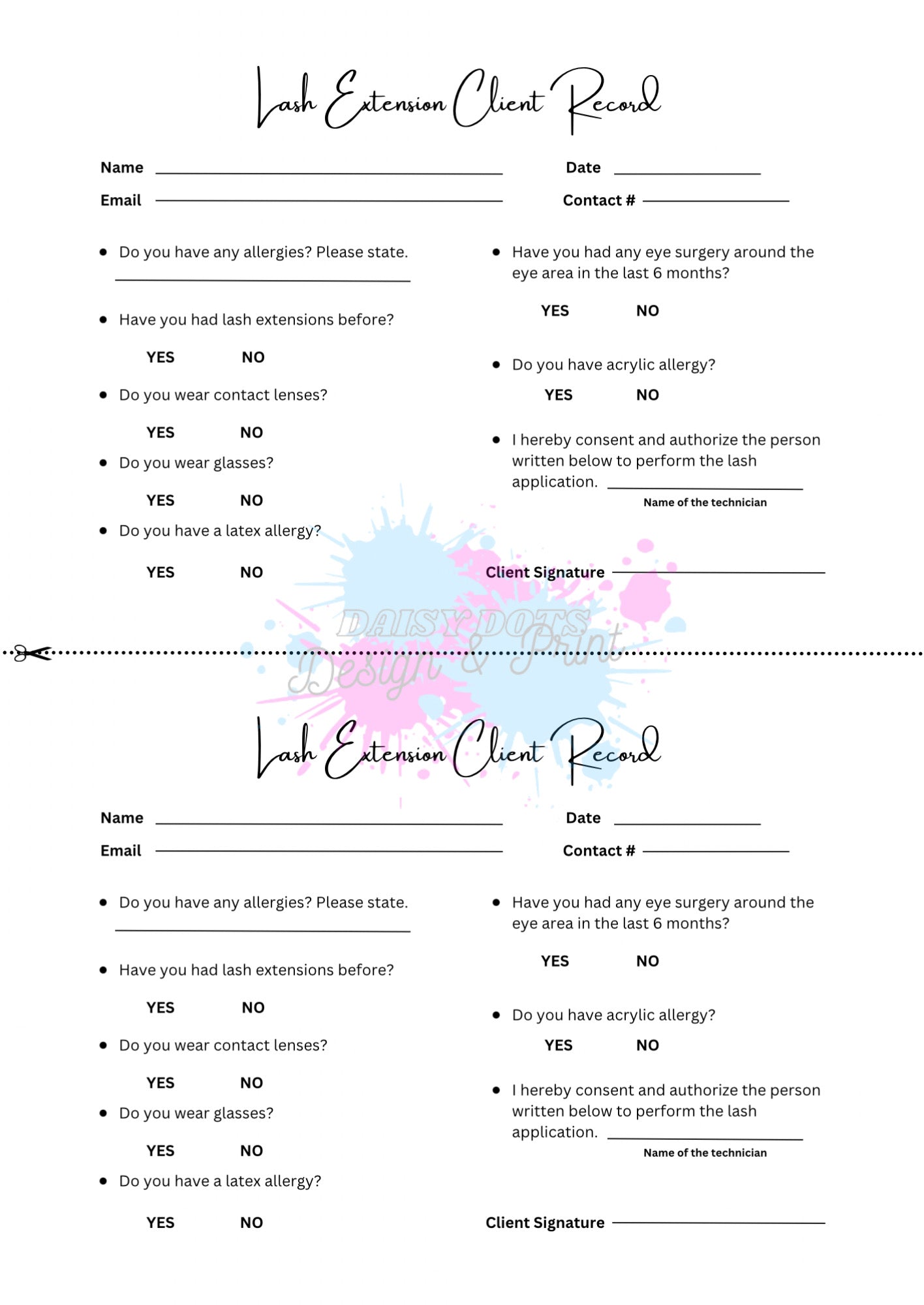 Lash Extension Client Forms